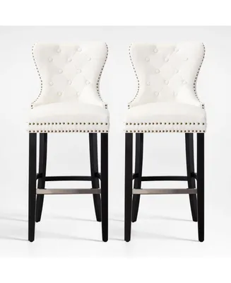 WestinTrends Tufted Upholstered Velvet Bar Stool with Metal Footrest (Set of 2)