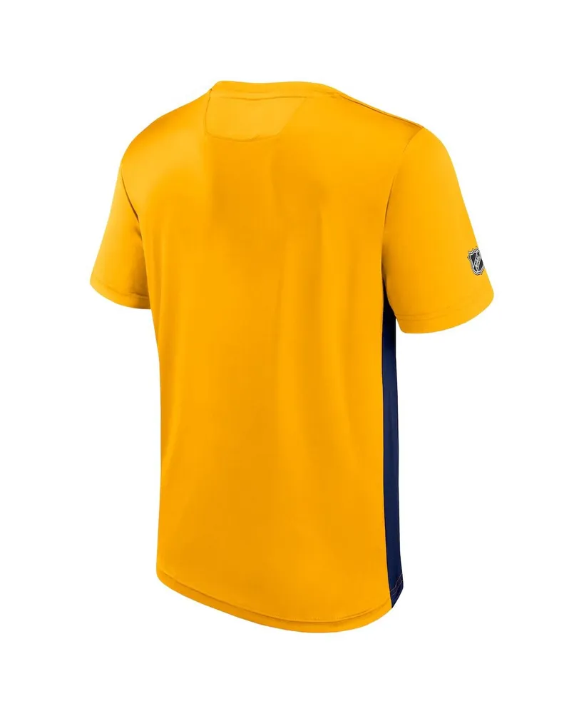 Men's Fanatics Gold, Navy Nashville Predators Authentic Pro Rink Tech T-Shirt