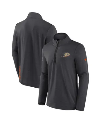 Men's Fanatics Heather Charcoal Anaheim Ducks Authentic Pro Rink Quarter-zip Jacket