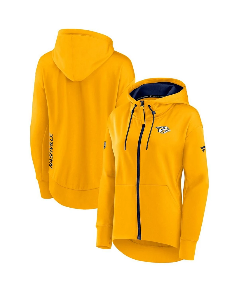 Women's Fanatics Gold Nashville Predators Authentic Pro Rink Full-Zip Hoodie