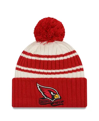 Men's New Era Cream, Cardinal Arizona Cardinals 2022 Sideline Sport Cuffed Pom Knit Hat