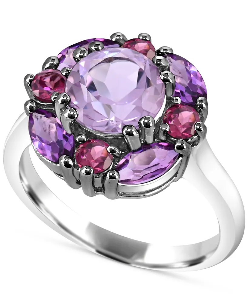 Multi-Gemstone Cluster Ring (3-3/8 ct. t.w.) in Sterling Silver - Multi