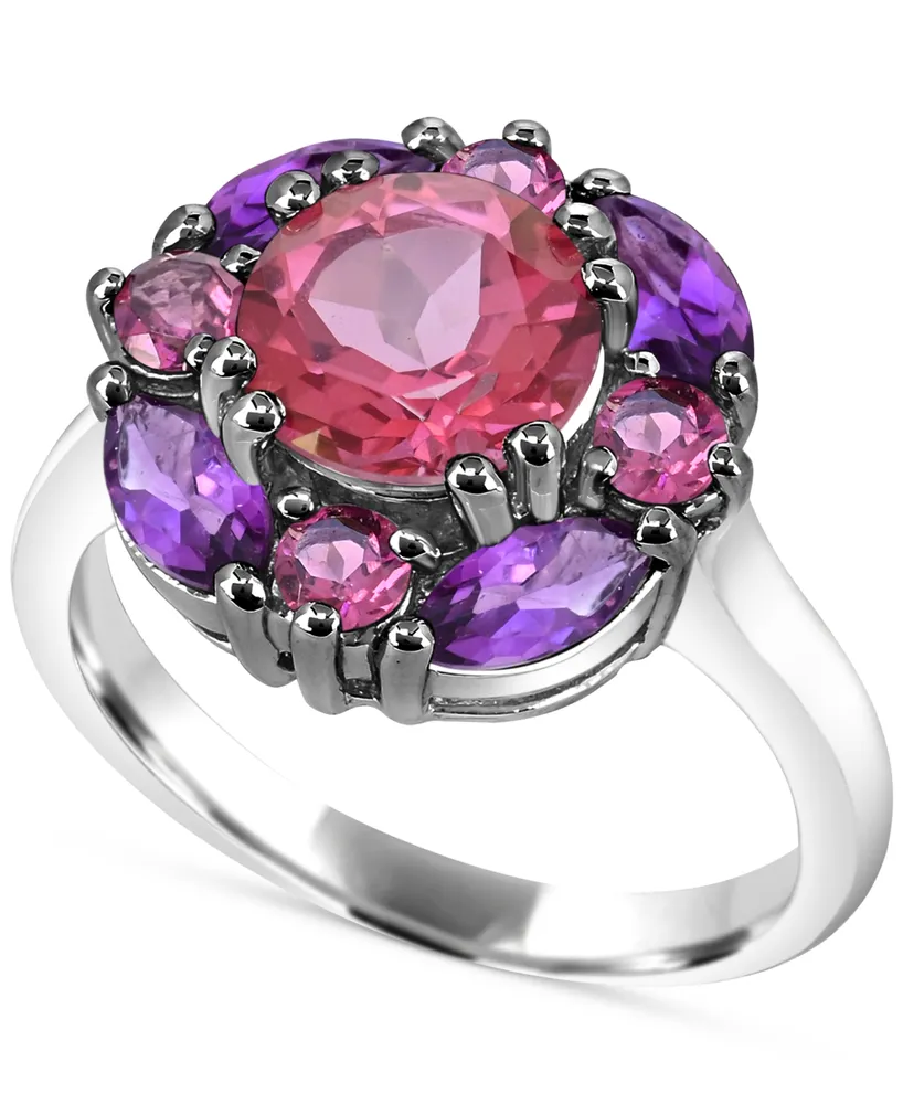 Multi-Gemstone Cluster Ring (3-7/8 ct. t.w.) in Sterling Silver - Multi