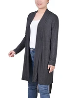 Ny Collection Women's Long Sleeve Knit Cardigan with Chiffon Back