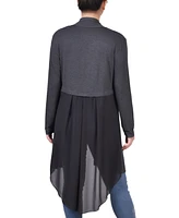 Ny Collection Women's Long Sleeve Knit Cardigan with Chiffon Back