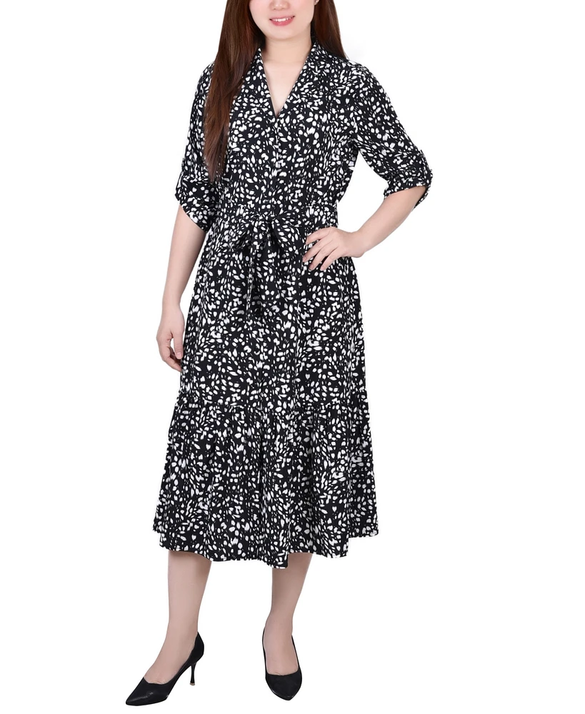 Ny Collection Women's Long Sleeve Tiered Dress with Belt