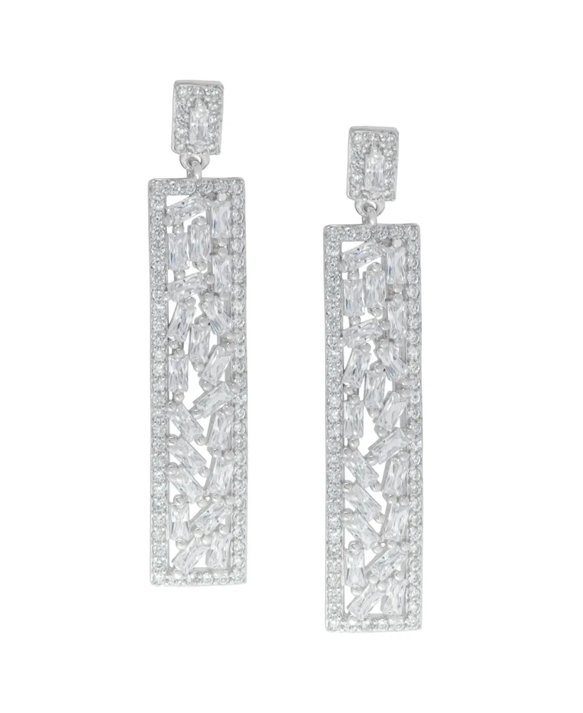 Macy's Fine Silver Plated Cubic Zirconia Rectangle Dangle Earrings