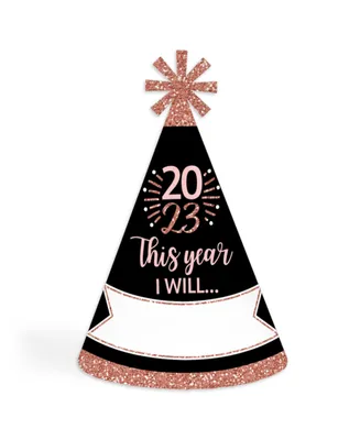 Rose Gold Happy New Year - Cone 2024 New Year's Eve Resolution Party Hats - 8 Ct