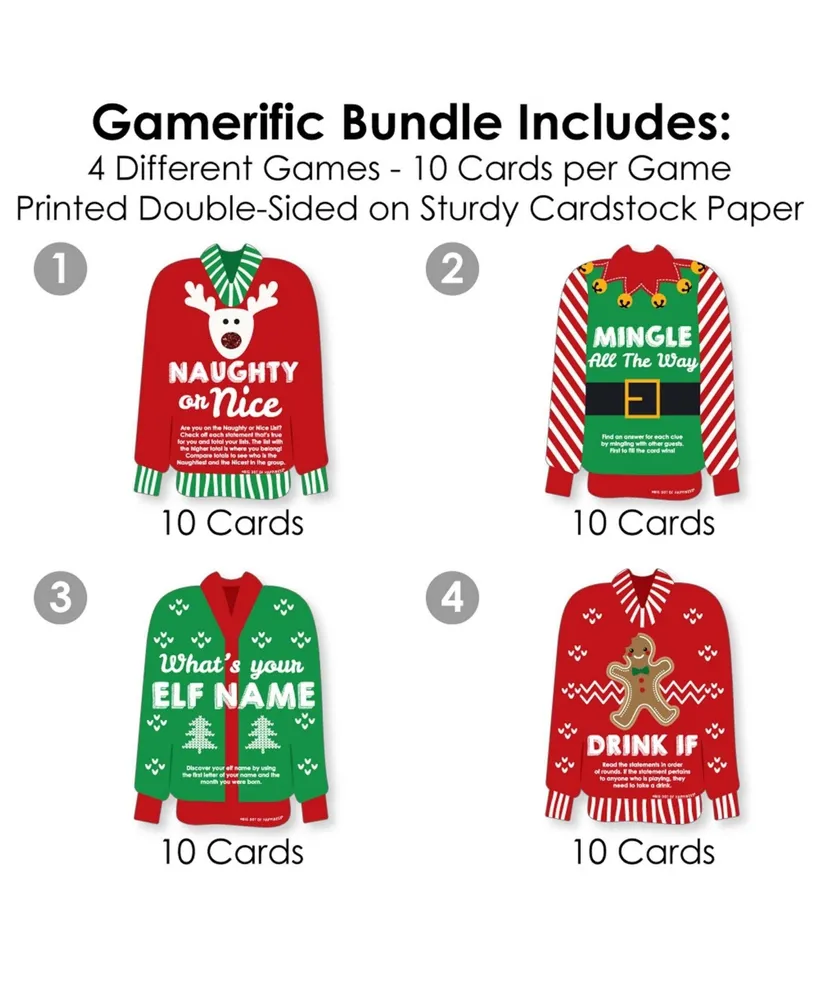Ugly Sweater - 4 Christmas Party Games - 10 Cards Each - Gamerific Bundle