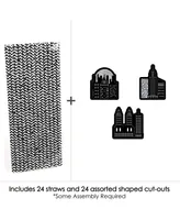 Nighttime City Skyline - New York Party Striped Paper Decorative Straws - 24 Ct