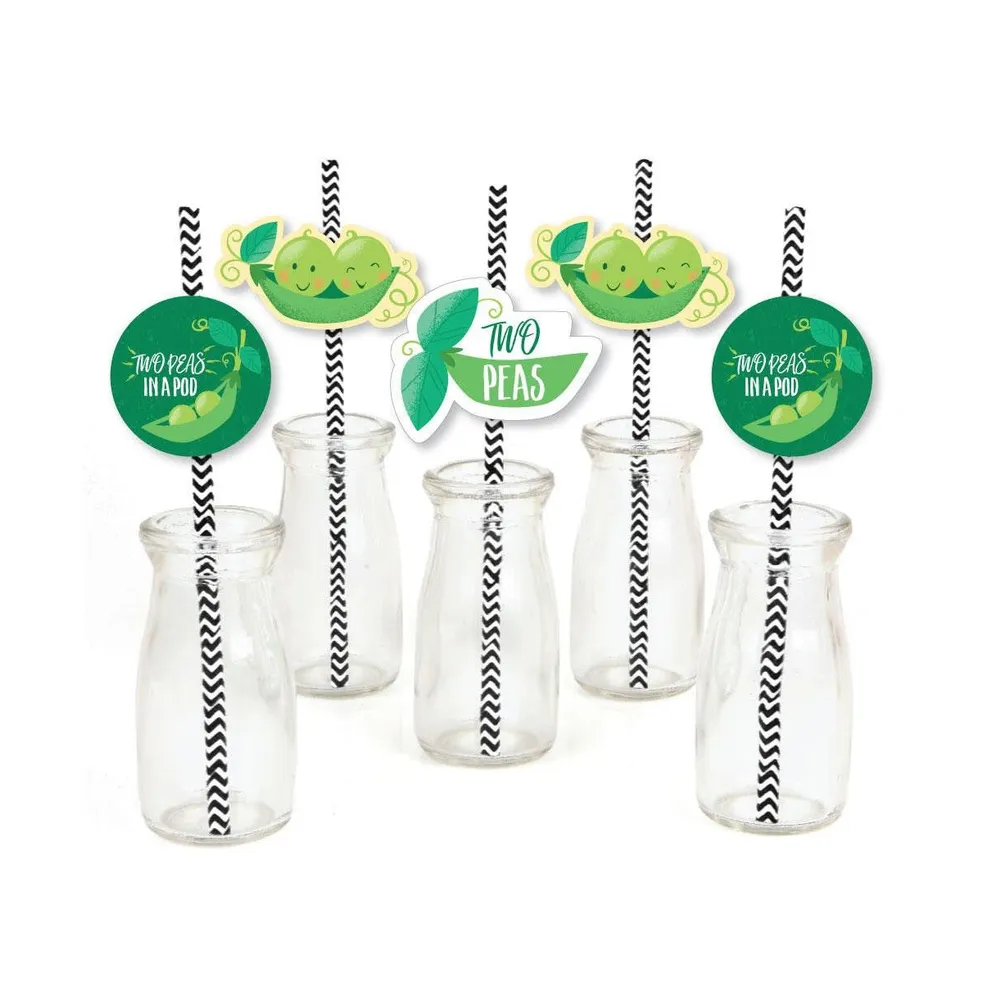 Double the Fun - Twins Two Peas in a Pod - Paper Straw Decor Striped Straws24 ct