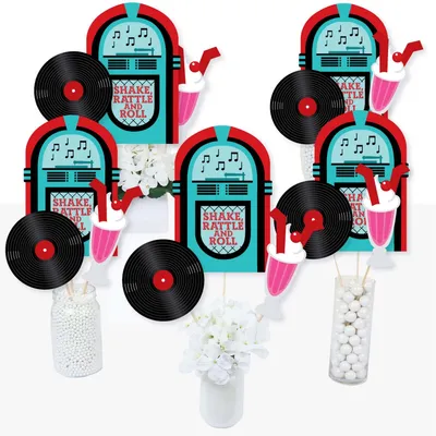 50's Sock Hop - 1950s Rock N Roll Centerpiece Sticks - Table Toppers - Set of 15