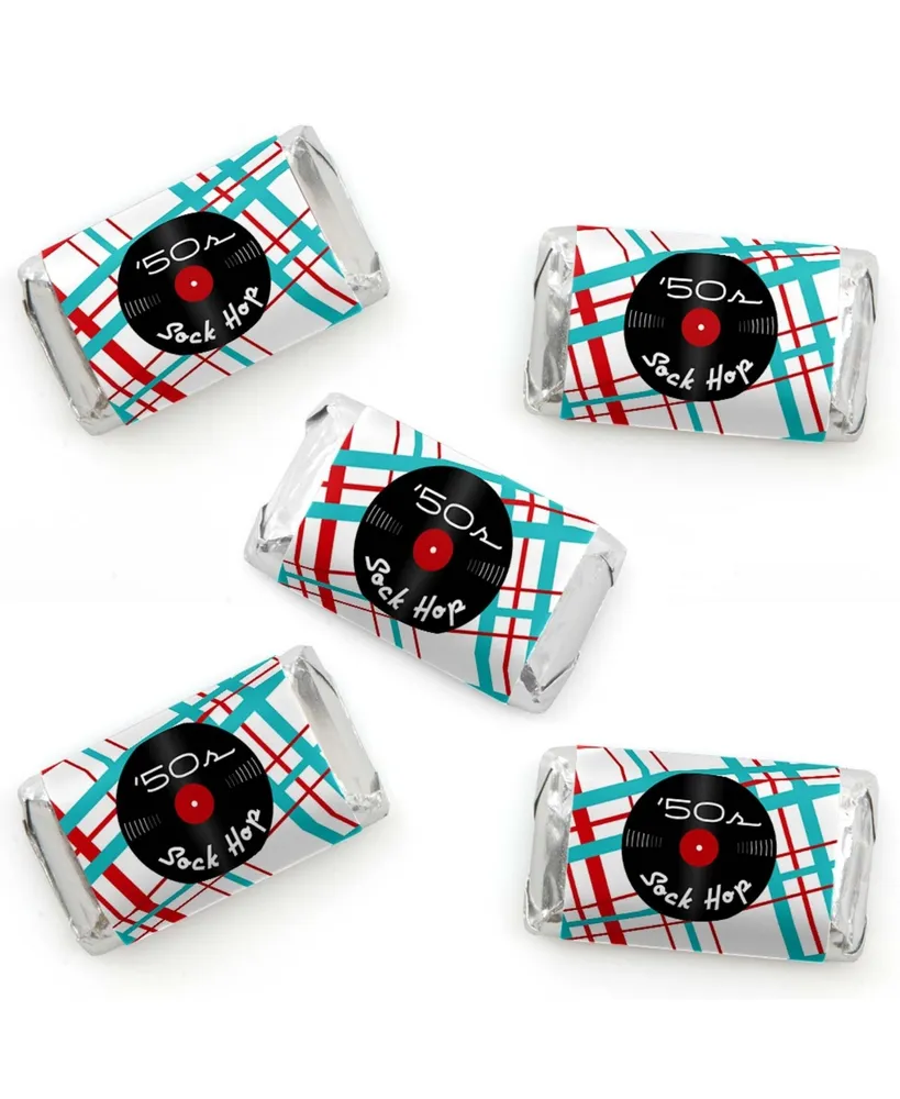 Big Dot Of Happiness 50's Sock Hop - Mini Candy Bar Wrapper Stickers -  1950s Party Favors - 40 Ct