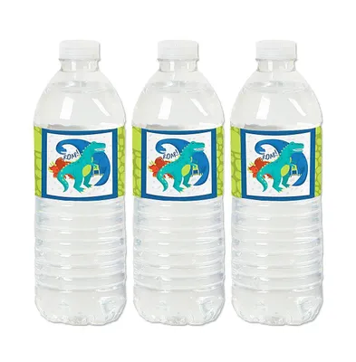 Roar Dinosaur - Dino Mite T-Rex Party Water Bottle Sticker Labels - 20 Ct