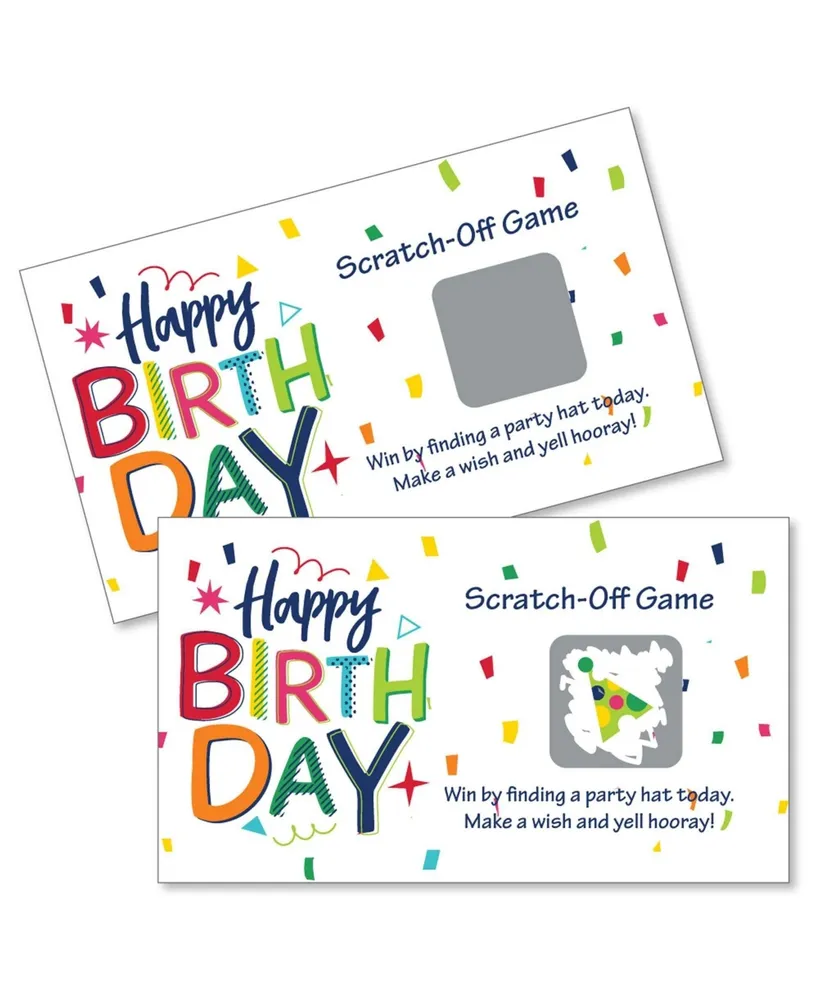 Cheerful Happy Birthday - Colorful Birthday Party Game Scratch Off Cards - 22 Ct