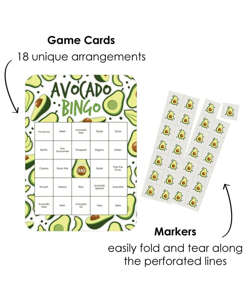 Hello Avocado - Bingo Cards and Markers - Fiesta Party Bingo Game - Set of 18