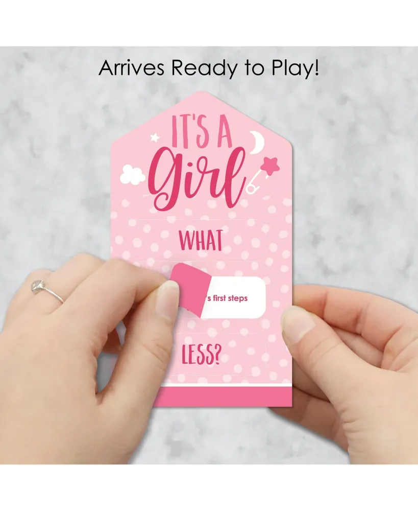 Baby Girl - Pink Baby Shower Game Cards - Conversation Starters Pull Tabs 12 Ct