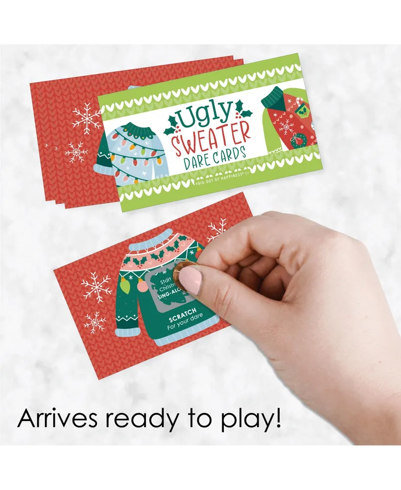 Colorful Christmas Sweaters Ugly Holiday Party Game Scratch Off Dare Cards 22 Ct