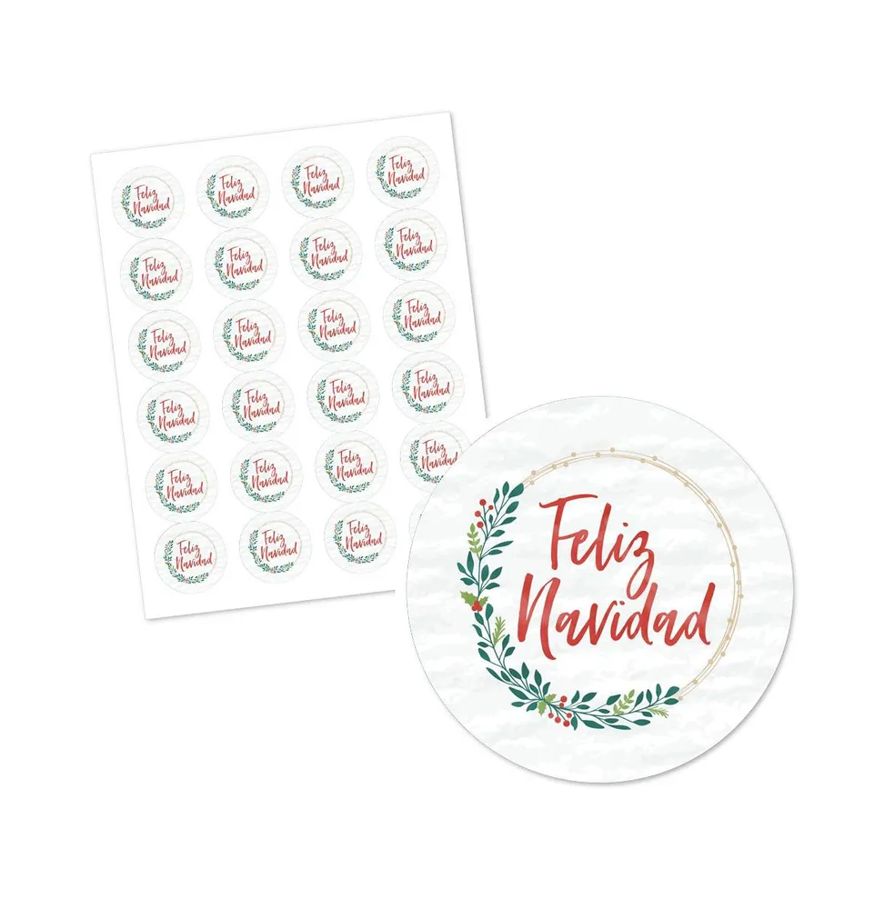 Feliz Navidad - Holiday & Spanish Christmas Party Circle Sticker Labels - 24 Ct