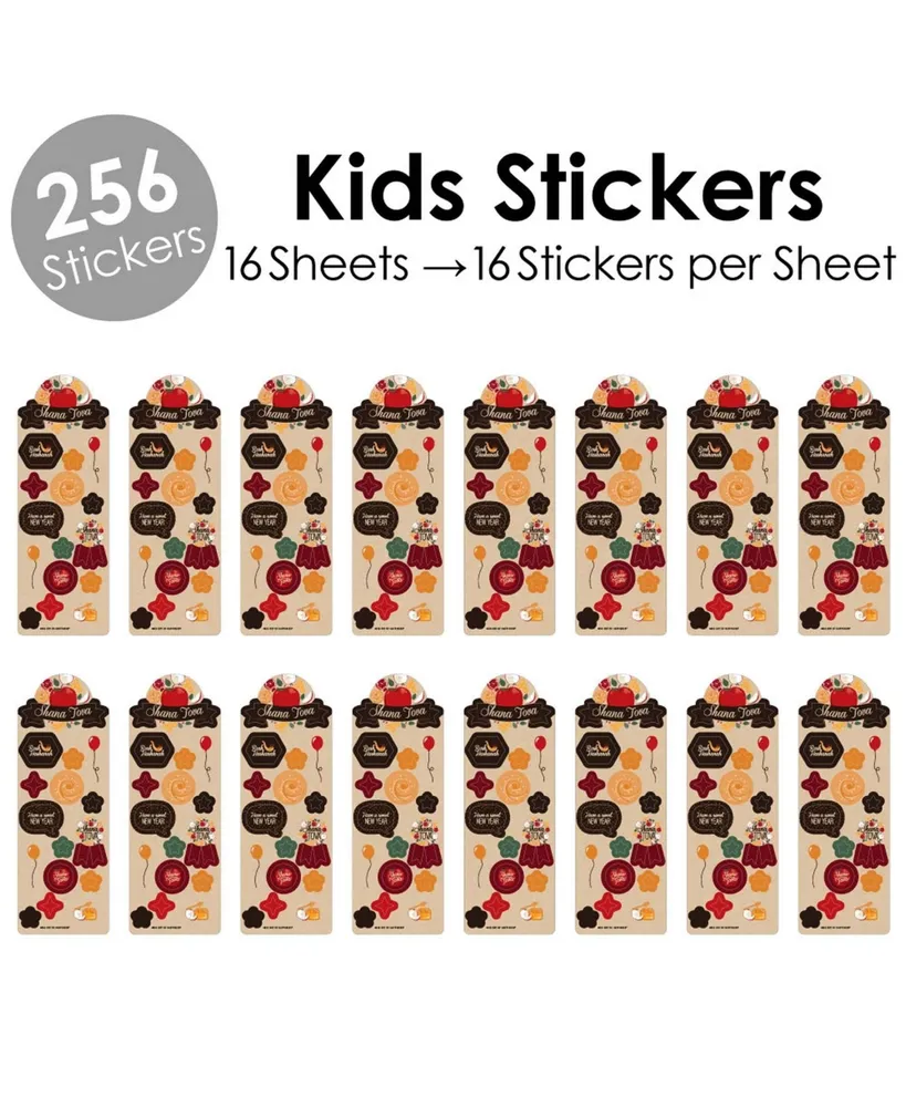 Rosh Hashanah - New Year Favor Kids Stickers - 16 Sheets - 256 Stickers