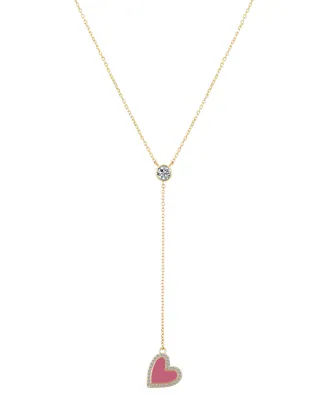 Unwritten 14K Gold Flash-Plated Brass Cubic Zirconia Pink Heart Y-Necklace with Extender