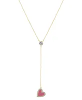 Unwritten 14K Gold Flash-Plated Brass Cubic Zirconia Pink Heart Y-Necklace with Extender