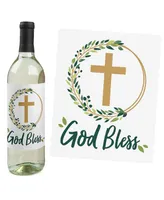 Elegant Cross - Religious Party Decor - Wine Bottle Label Stickers - 4 Ct