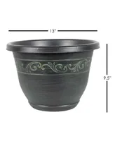 Garden Elements Outdoor Tulip Banded Plastic Planter Green 13 Inches