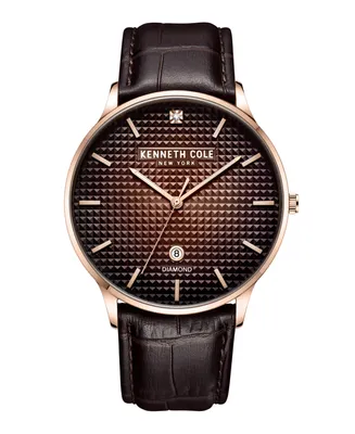 Kenneth Cole New York Men's Diamond Accent Dial Brown Dark Genuine Leather Strap Watch 42mm