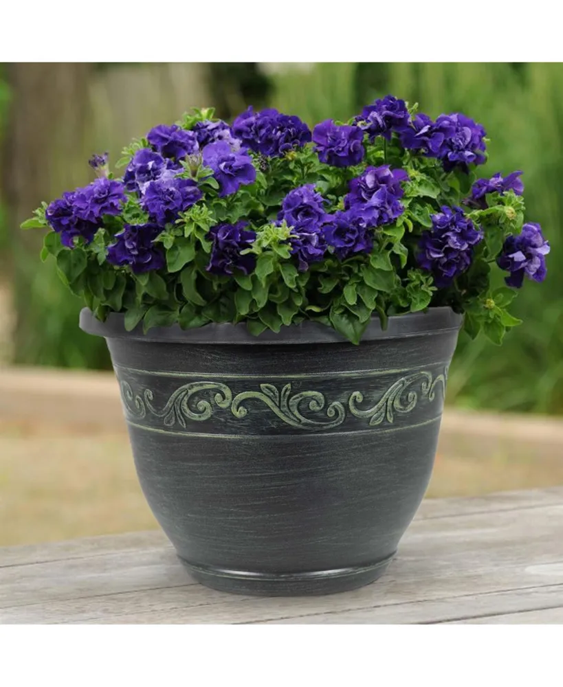 Garden Elements Outdoor Tulip Banded Plastic Planter Green 13 Inches