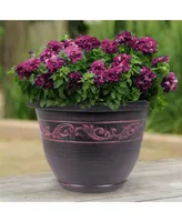 Garden Elements Outdoor Tulip Banded Plastic Planter Plum 13 Inches