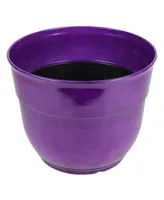 Garden Elements Glazed Brushed Happy Large Plastic Planter Dark Purple 15 Inch