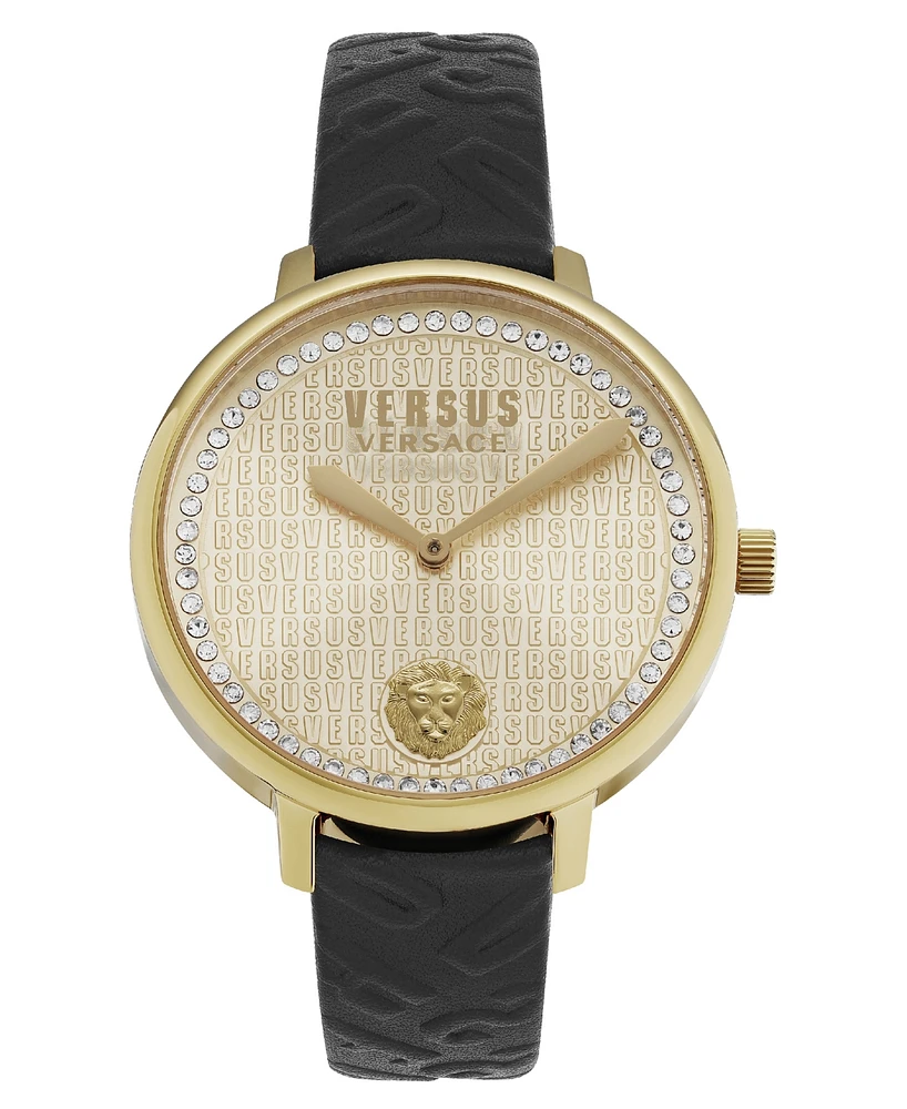 Versus Versace La Villette Women's 2 Hand Quartz Movement and Black Leather Strap Watch 36mm