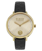 Versus Versace La Villette Women's 2 Hand Quartz Movement and Black Leather Strap Watch 36mm