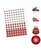 Merry Little Christmas Tree Red Truck Round Candy Sticker Favors- 1 Sheet of 108