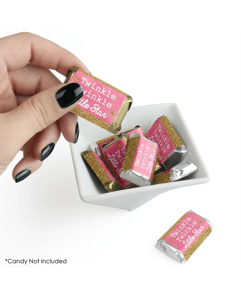 Pink Twinkle Twinkle Little Star - Mini Candy Bar Wrapper Sticker Favors - 40 Ct