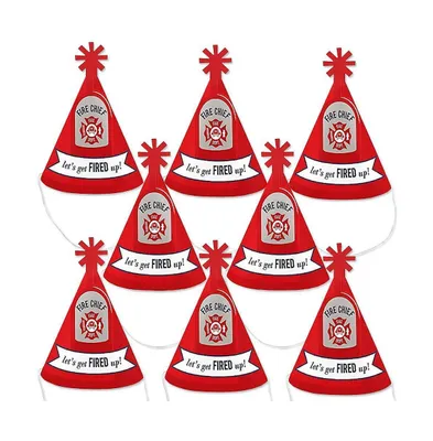 Fired Up Fire Truck - Mini Cone Baby Shower or Birthday Small Party Hats - 8 Ct