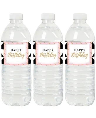 Chic Happy Birthday - Pink, Black and Gold - Water Bottle Sticker Labels - 20 Ct - Assorted Pre