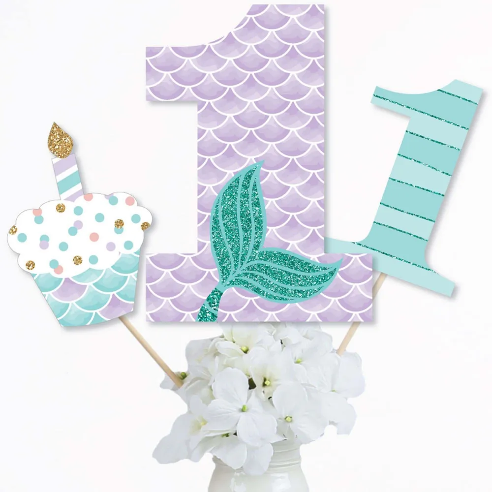 1st Birthday Let's Be Mermaids - Centerpiece Sticks - Table Toppers - Set of 15