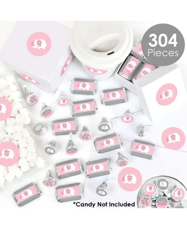 Big Dot of Happiness - It's A Girl - Mini Candy Bar Wrappers, Round Candy Stickers and Circle Stickers - Pink Baby Shower Candy Favor Sticker Kit - 304 Pieces