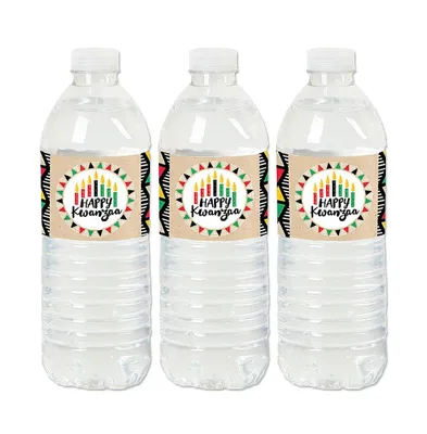 Happy Kwanzaa - Heritage Holiday Party Water Bottle Sticker Labels - Set of 20 - Assorted Pre