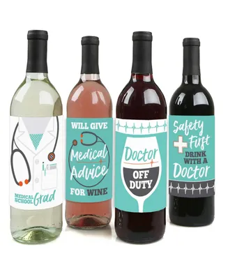 Medical School Grad - Doctor Party Decor - Wine Bottle Label Stickers - 4 Ct