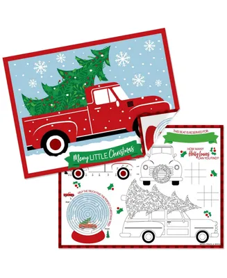 Big Dot of Happiness Merry Little Christmas Tree - Paper Red Truck and Car Christmas Party Coloring Sheets - Activity Placemats - Set of 16