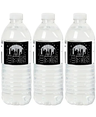 Nighttime City Skyline - New York Party Water Bottle Sticker Labels - Set of 20