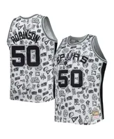 Men's Mitchell & Ness David Robinson White San Antonio Spurs 1998-99 Hardwood Classics Doodle Swingman Player Jersey