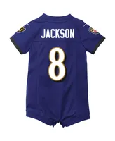 Boys and Girls Newborn Infant Nike Lamar Jackson Purple Baltimore Ravens Romper Jersey