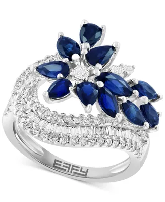 Effy Sapphire (2-5/8 ct. t.w.) & Diamond (3/4 ct. t.w.) Flower Ring in 14k White Gold