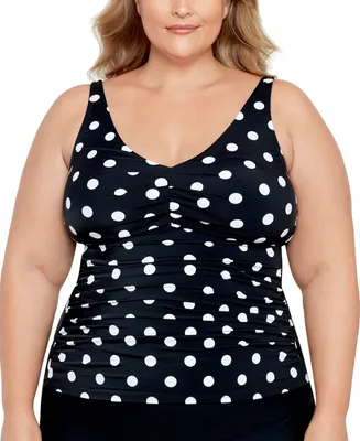 Swim Solutions Plus Tummy Control V-Neck Polka Dot Tankini Top, Created for Macy's