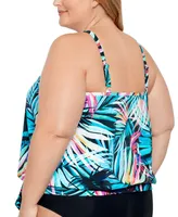 Swim Solutions Plus Printed High Neck Tie-Waist Tankini Top, Created for Macy's