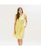 Mommy Me Linen Dress Romper In Yellow Plaid